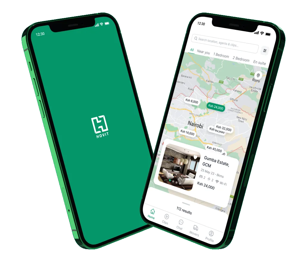 Hovit app screens on two phones