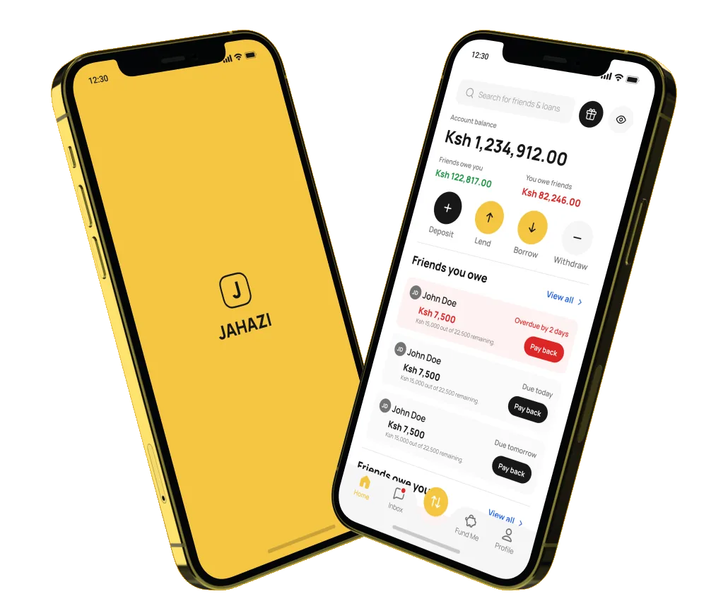 Jahazi app screens on two phones