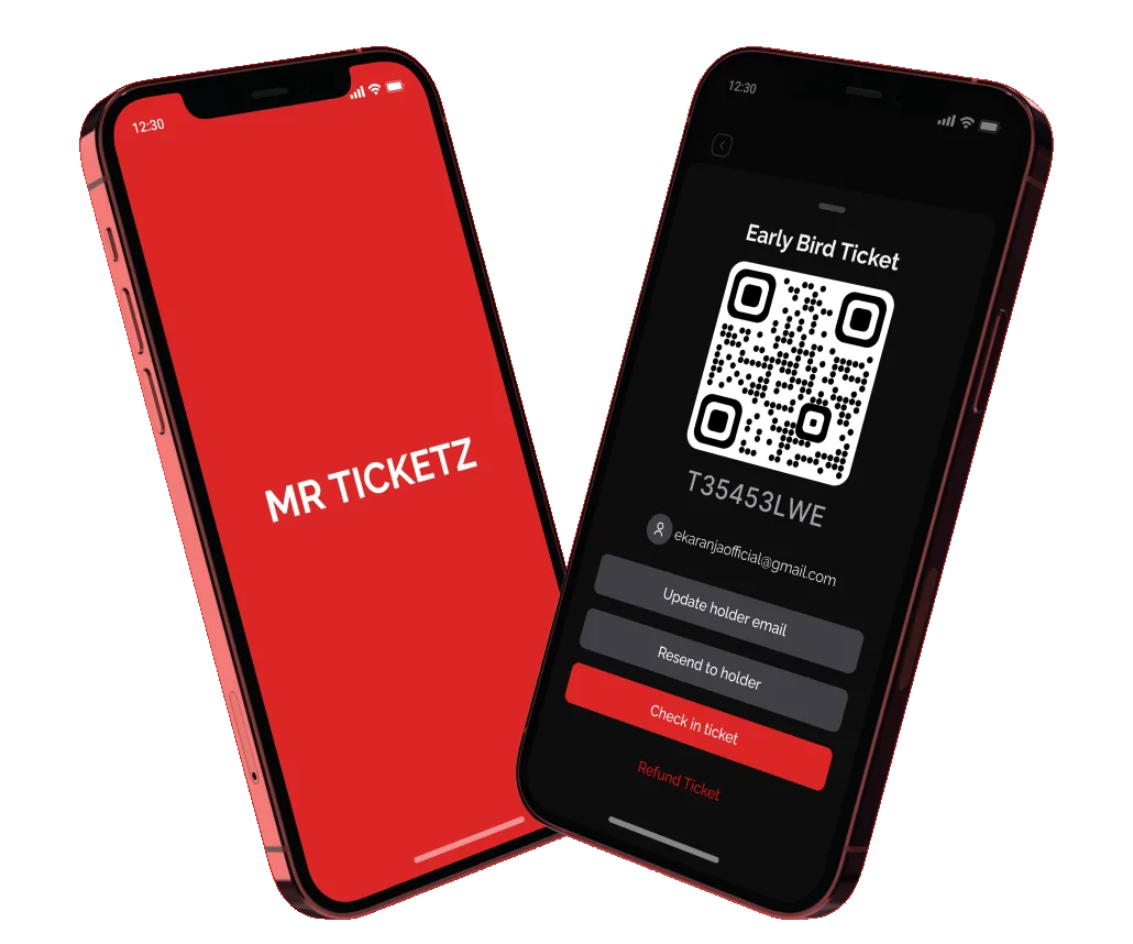Mr Ticketz app screens on two phones