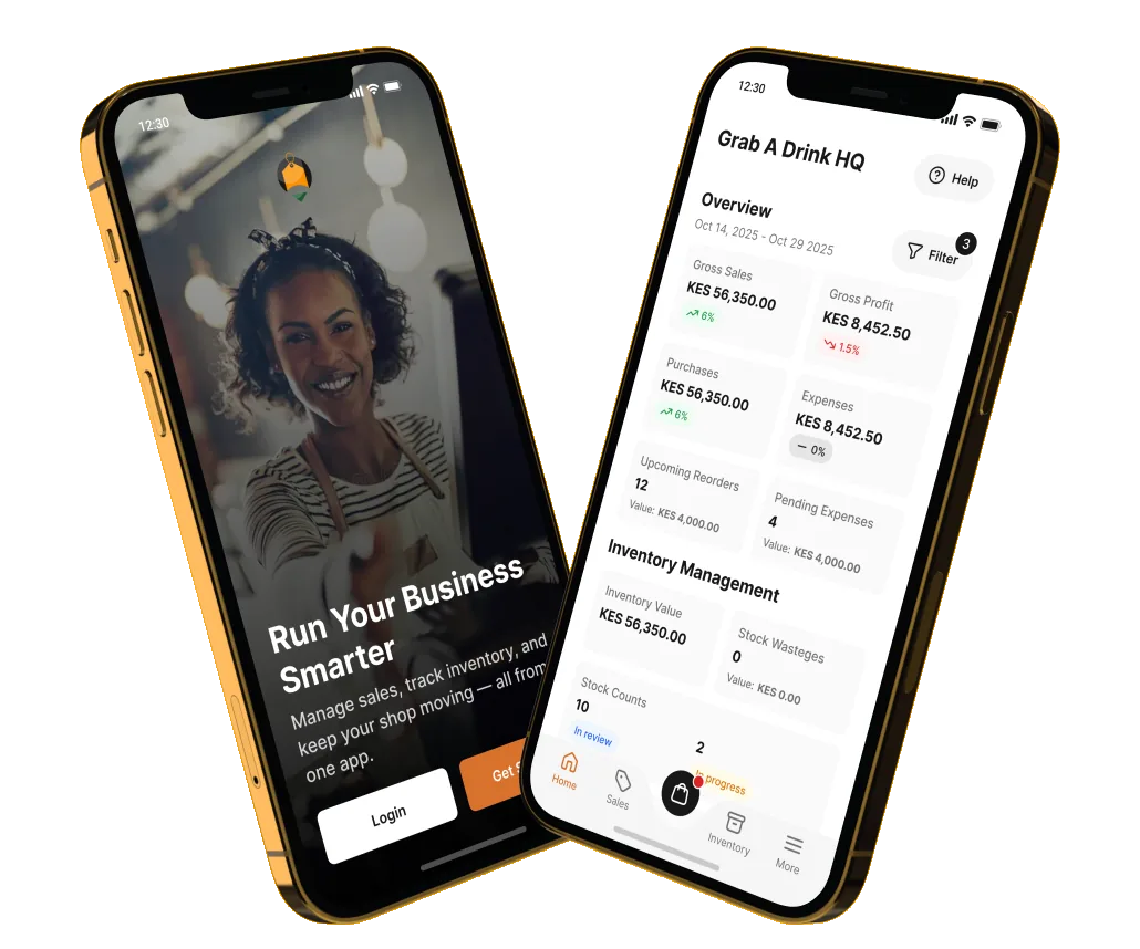 Sales Zote app screens on two phones